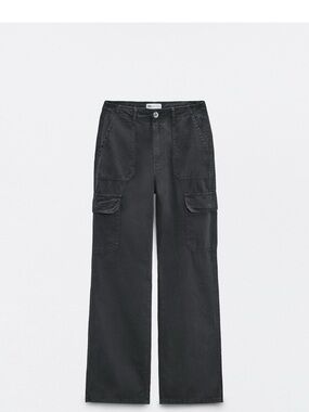 Zara Women Charcoal Cargo Straight-Leg Pants